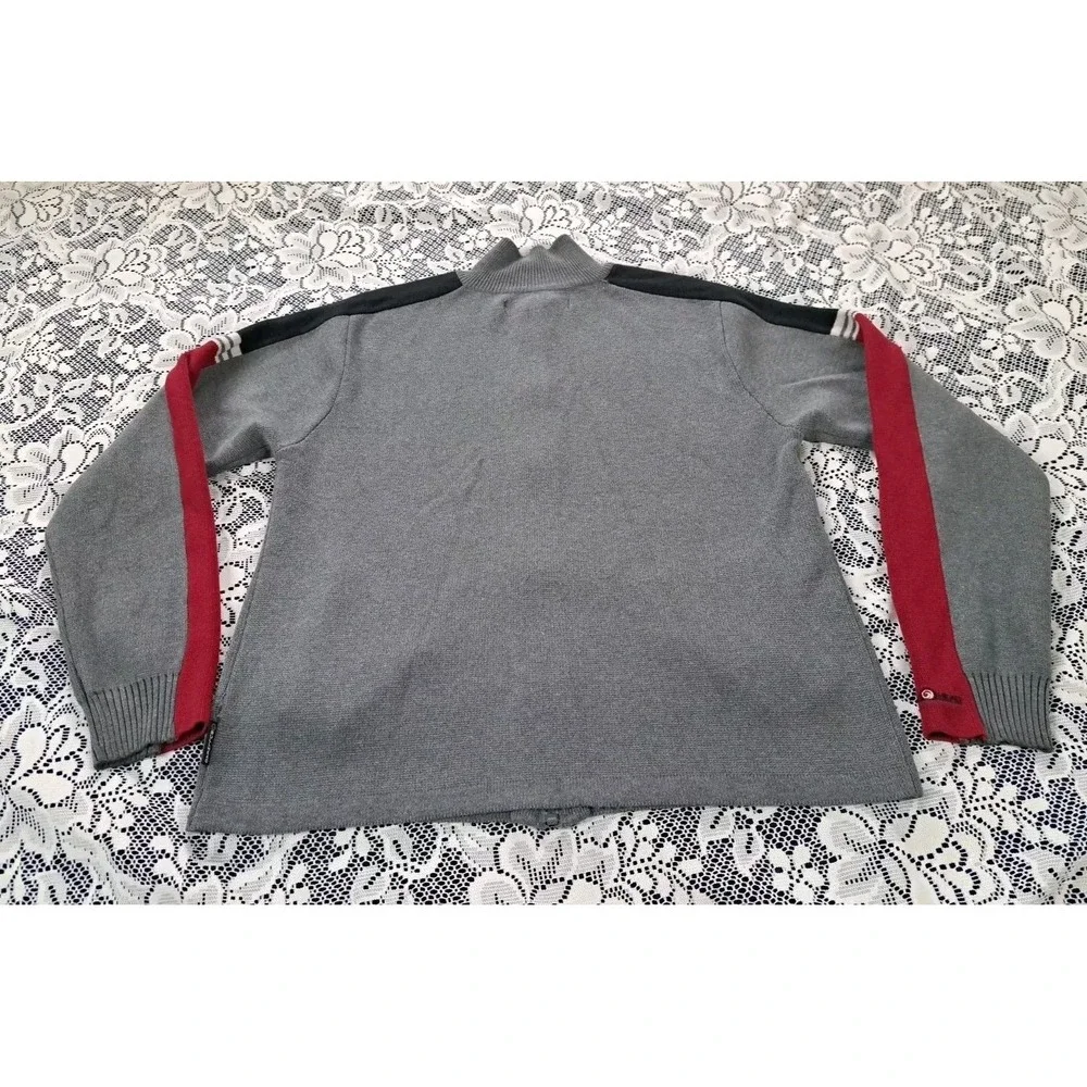 Bullhead Brand Men's Cardigan Size M Full Zip Gray Red Black Logo Pockets Preppy
